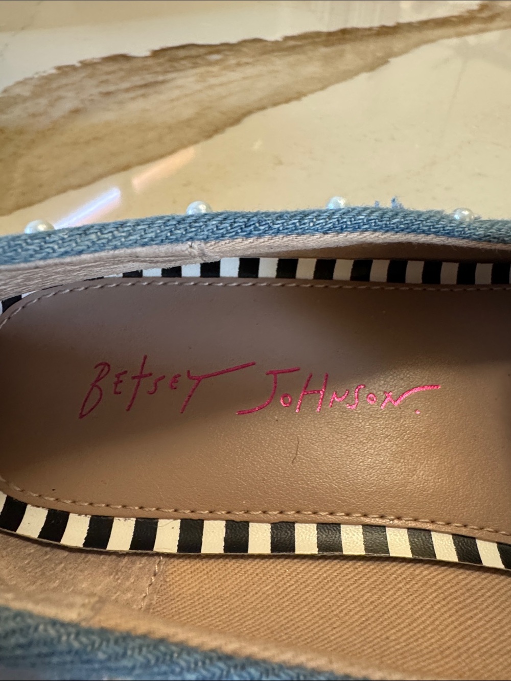 Betsey Johnson Blue Denim Loafers with Multicolor Rhinestones - Picture 4 of 5